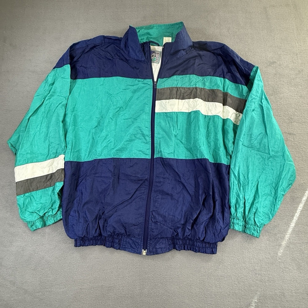 Vintage 90s Santana Windbreaker‎ Jacket Regular Size L/XL Colorblock Blue Green